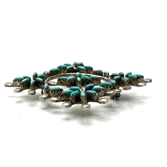 Vintage Signed Zuni Petit Point Pin-Pendant — Sleeping Beauty Turquoise & Silver - Picture 6 of 10